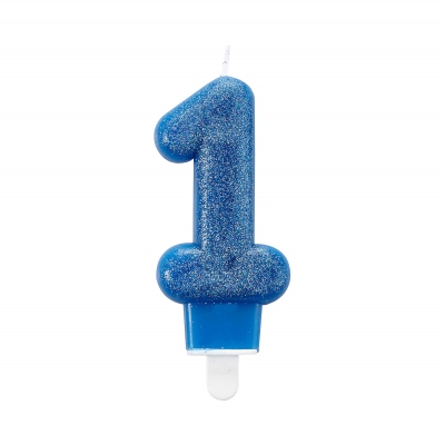 Svíčka dortová glitr modrá číslo