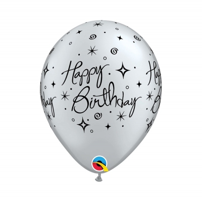 Balónky latexové Happy Birthday stříbrné